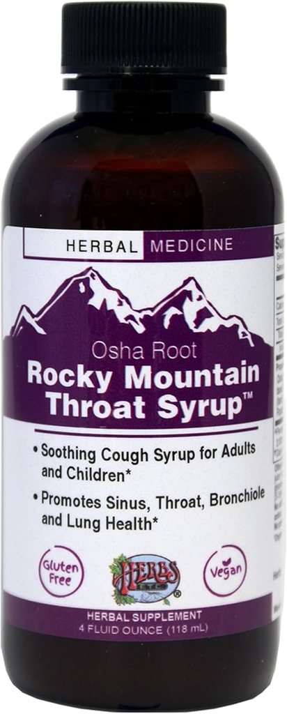 Byliny Etc. Rocky Mountain Krční syrup - Podporuje Krční Wellness - Soothing Lung Health Support - Podporuje Sinus, Hrdlo, Bronchiole & Lung Health - Gluten- Free & Vegan - 4 fl oz