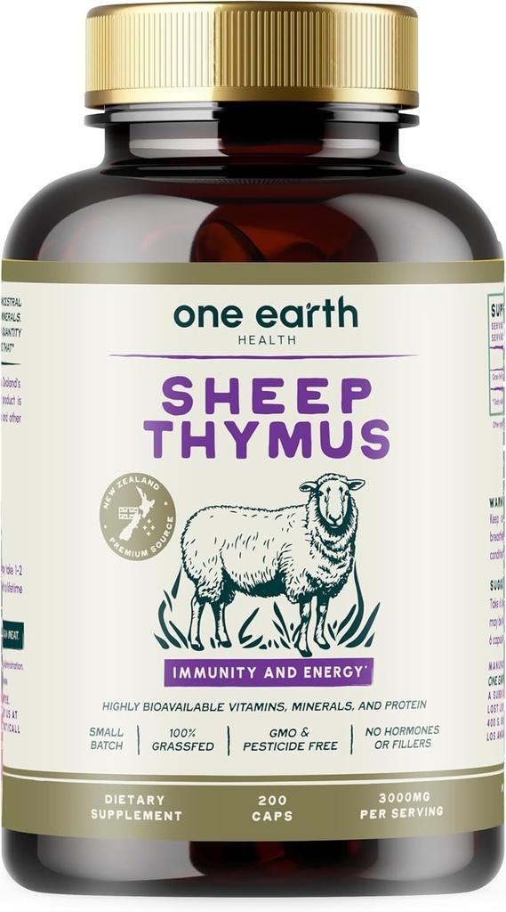 One Earth Health Grass Fed Thymus - Nový Zéland Sourced Thymus. 3,000mg na jedno podání, 200 Počet