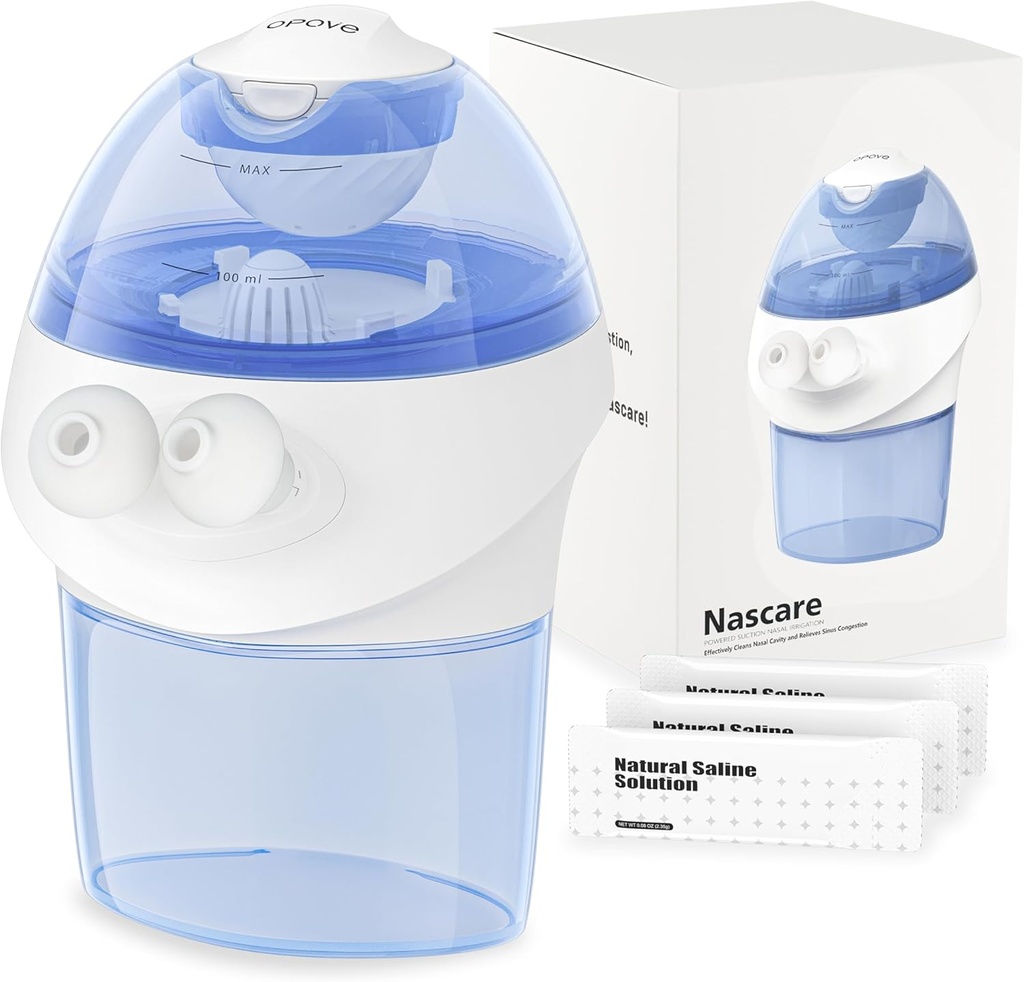 Opov Nasal zavlažovací systém, Sinus Rinse Kit s 1 čistič nosní sliznice & 15 Salt Packets, Self- Cleaning & Automatic Waste Collection, Dobíjecí Sinus Rinse Lahvička pro uvolnění Nasal Discomfort