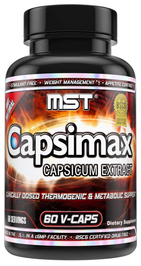 MST Capsimax dodatek 100mg V Kapsle, 60 Servings Klinicky dávkované Weight Management, Termogenní, Appetite Control, Calorie Burning, Metabolické zdraví, Stimulant Free. BSCG Certified