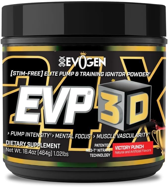 Evogen EVP 3D - Stim zdarma Pre Workout prášek pro muže a ženy 124; Cukr zdarma Non Stim Prework s Beta Alanin a Creatine pro energii a čerpadlo 124; Victory Punch 124; 40 Služení