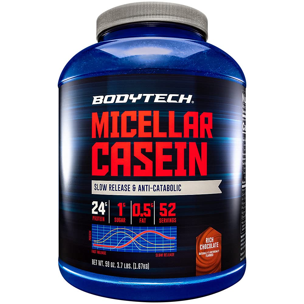 BODYTECH Micelar Casein Protein Powder, Pomalé uvolnění pro noční svalové zotavení - 24 gramů proteinu per Serving - Bohatá čokoláda (4 libry)