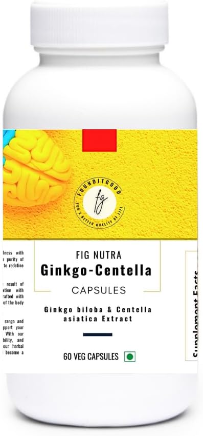 FiG Nutra 'Ginkgo- Centella' Kapsle 124; Přídavek na zdraví mozku pro zaměření a paměť 124; Mocné míchání Ginkgo biloba Leaf Extract a Centella asiatica Leaf Extract 124; 60 Veg Kapsle