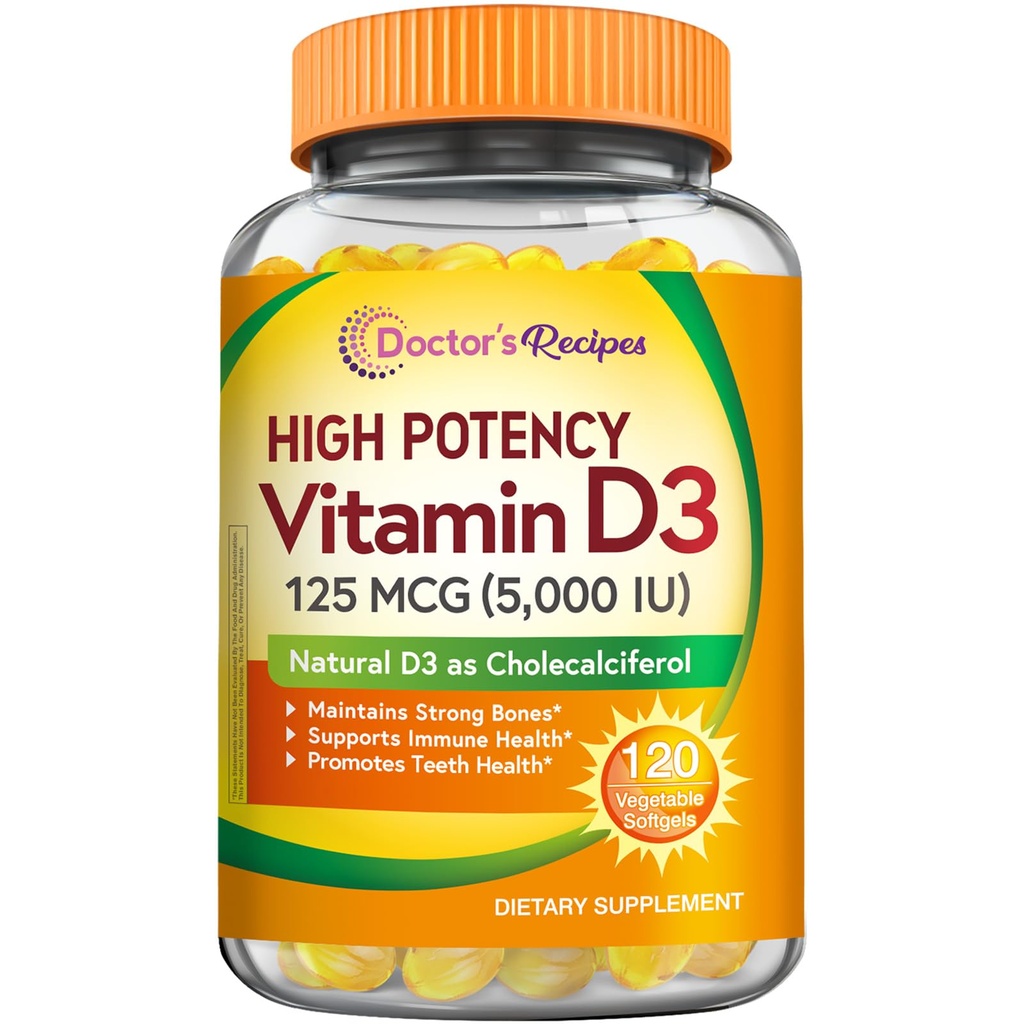 Lékařské recepty Vitamin D3 5000IU, Imunitní podpora pro kosti, zuby, a imunitní funkce, Non- GMO, No Gelatin, Gluten nebo Soy, 120 Vegetariánské ponožky