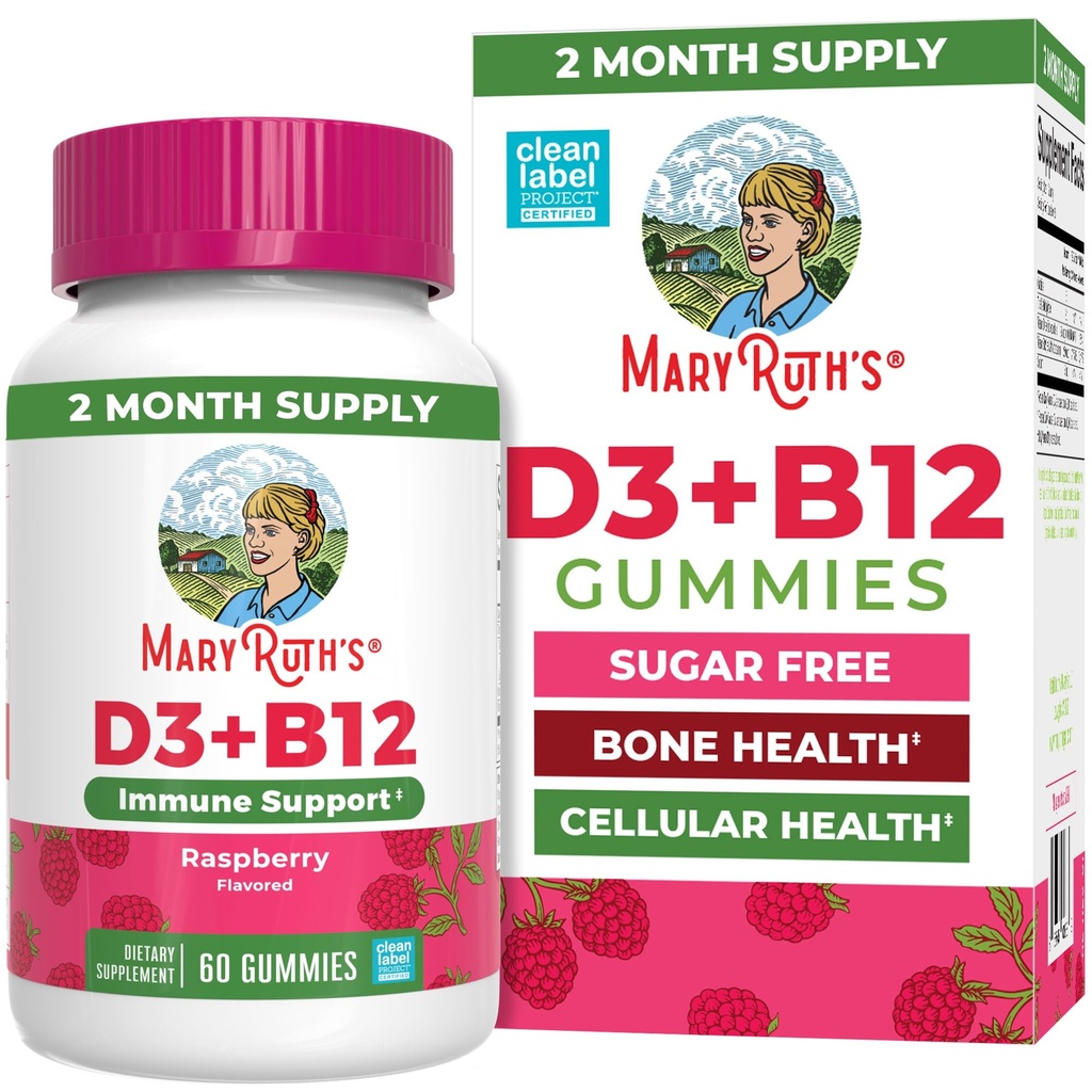 MaryRuth Organics Cukr zdarma 124; 2 Měsíční dodávky 124; Vitamin D & B12 vitamínové doplňky pro dospělé a děti 124; Kostní zdraví 124; Imunitní podpora 124; Vegan 124; Non- GMO 124; 60 Služeb