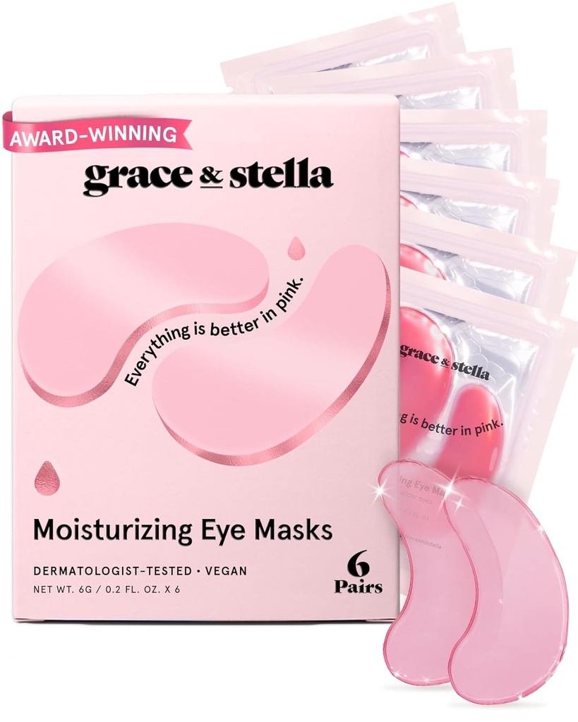 Grace & Stella Award Vítězství pod očima maska - Snížit tmavé kruhy, Puffy Eyes, Undereye sáčky, vrásky - Gel Under Eye Patches - Dárky pro mámu - Vegan Cruelty-Free Self Care (Pink, 6 páry)