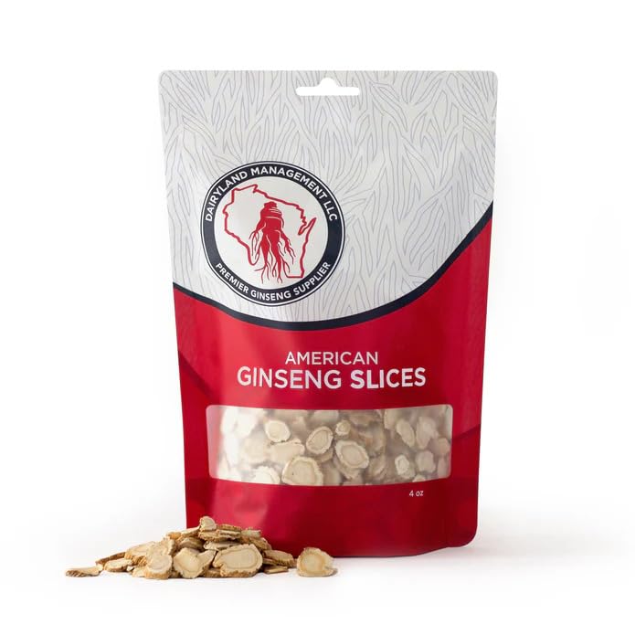 Dairyland American Ginseng plátky - 4 oz Pack Wisconsin Ginseng plátky - Certified Something Special from Wisconsin - Non-GMO, Gluten Free Sliced Root - Bylinný dodatek v polévce, Čaj, Congee