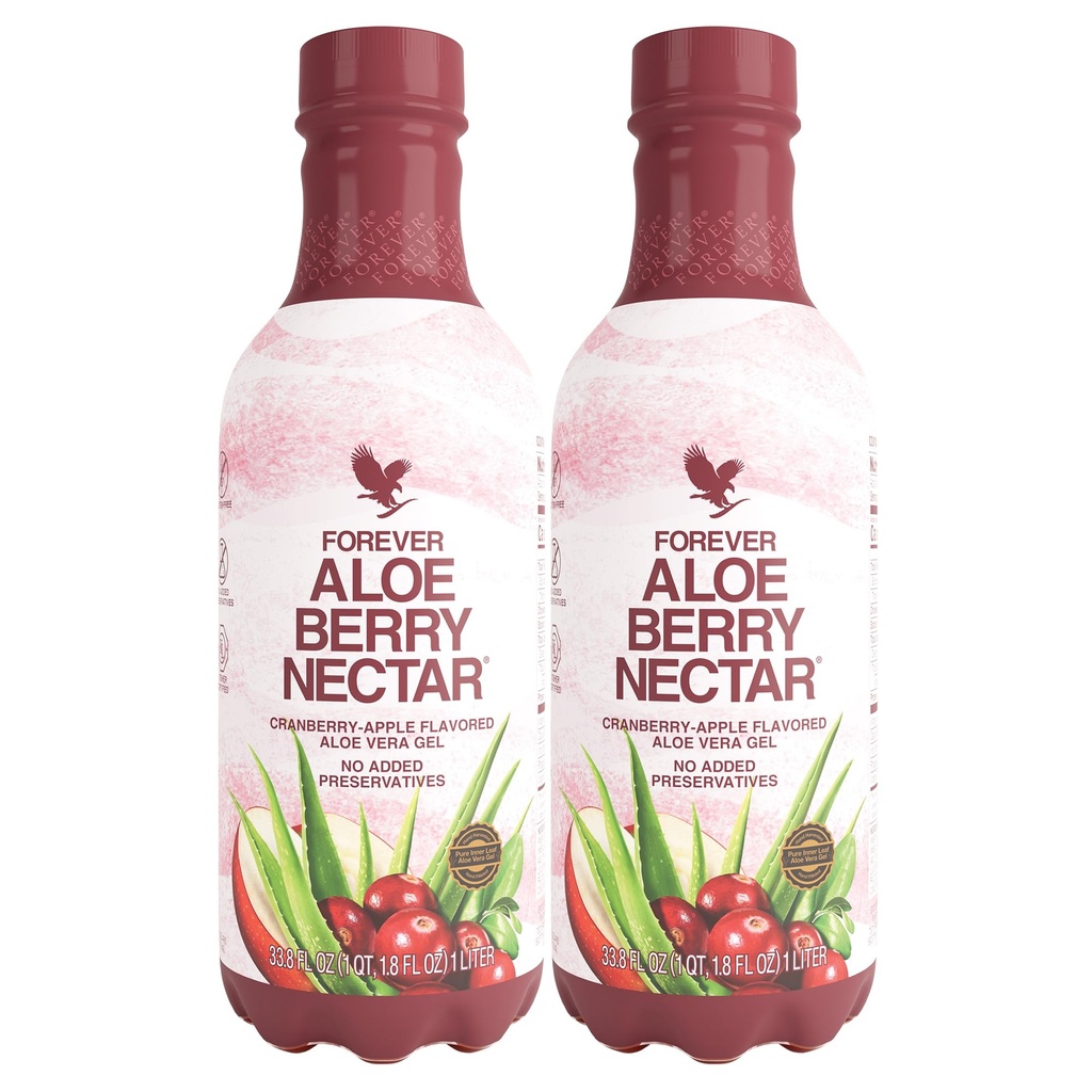 Navždy žijící - Aloe Berry Nectar - 90.7% Čistá Aloe Vera Gel s brusinkami a jablky - No Konzervativum - 1L (balení po 2)