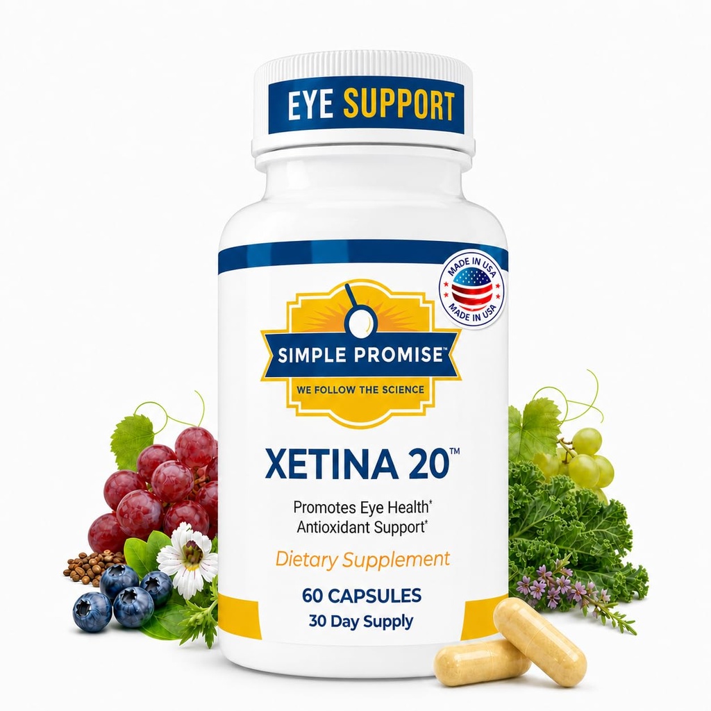 Jednoduchý příslib - Xetina 20 ™ Lutein a Zeaxanthin doplňky - Základní podpora pro oční zdraví s vitaminy E, Oční právo, Zinek, Grape Seed Extract, Rutin & Bilberry - 60 Kapsle