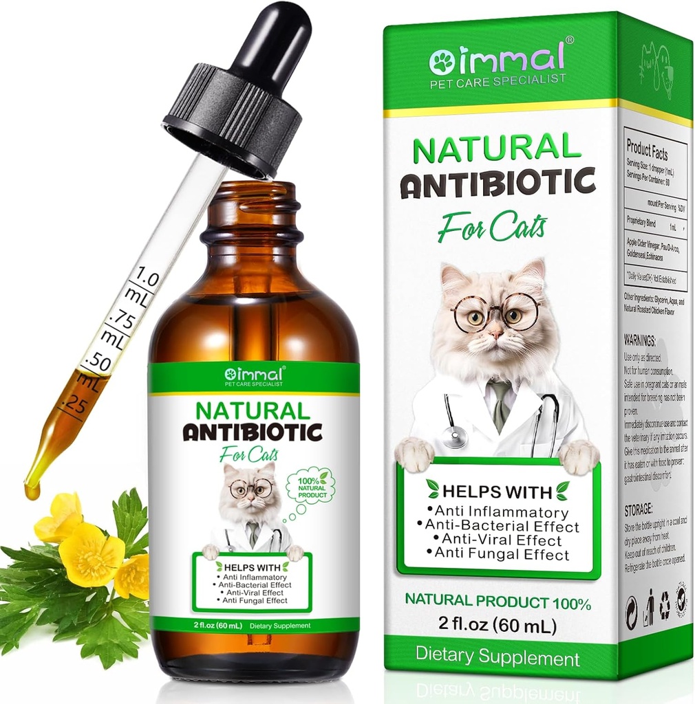 Antibiotika pro kočky, Premium Cat Antibiotika Dodavatelé, Přírodní antibiotika pro kočky, Pet doplňky, Cat Antibiotika Podporuje imunitní a kočky alergie Relief, Kočky Multivitamin - 2 Fl Oz / 60ML