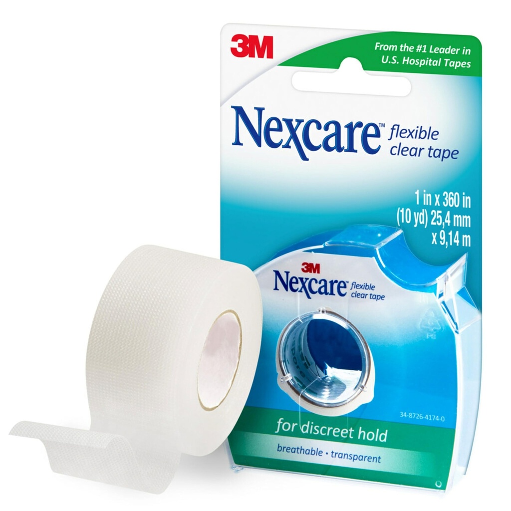 Nexcare Flexible Clear Tape, Waterproof Transparent Medical Tape, Secures Dressings and Catheter Tubing - 1 V x 10 Yds, 1 role pásky