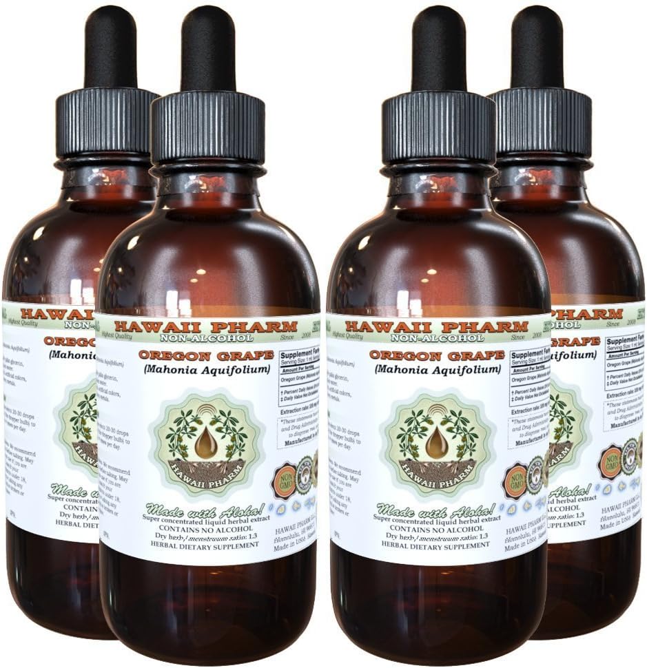 Hawaii Pharm Oregon Grape Alcohol- Free Liquid Extract, Oregon Grape (Mahonia aquifolium) Sušený Root Glycerite přírodní bylinný dodatek, USA 4x4 fl.oz