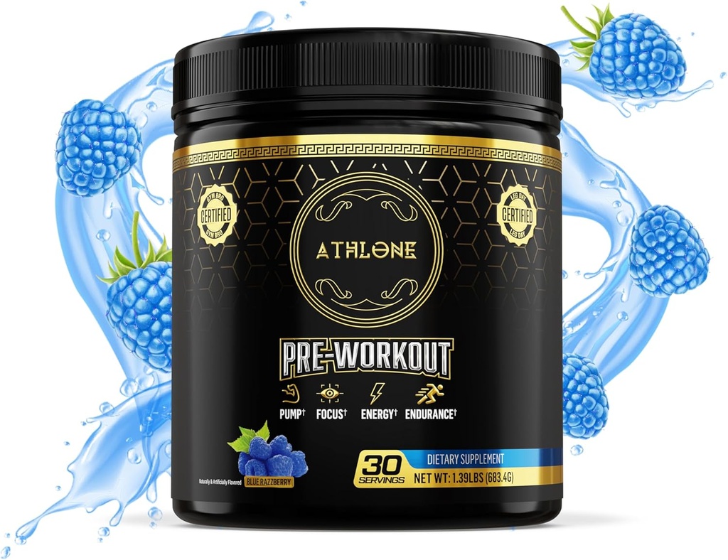 Pre Workout Powder Blue Raspberry Performance Blend- Energy with Caffeine, L-Citrulline, Beta Alaline, Himalayan Pink Salt - No umělé barvy (30 Servings)