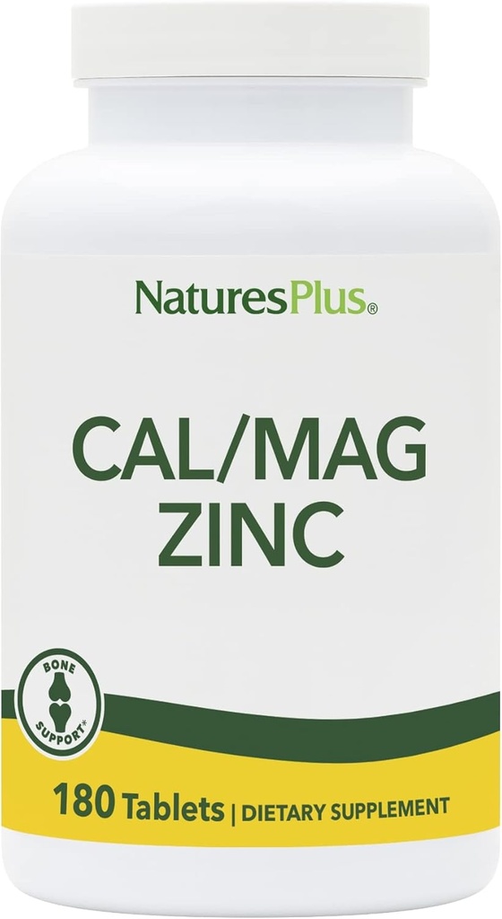 NaturesPlus Cal / Mag / Zinek - 1000 mg vápníku, 500 mg hořčíku, 75 mg zinku - 180 Vegetariánských tablet - Multi Minerální dodatek, Podporuje kosti, srdce a imunitní zdraví - gluten- Free - 45 Služeb
