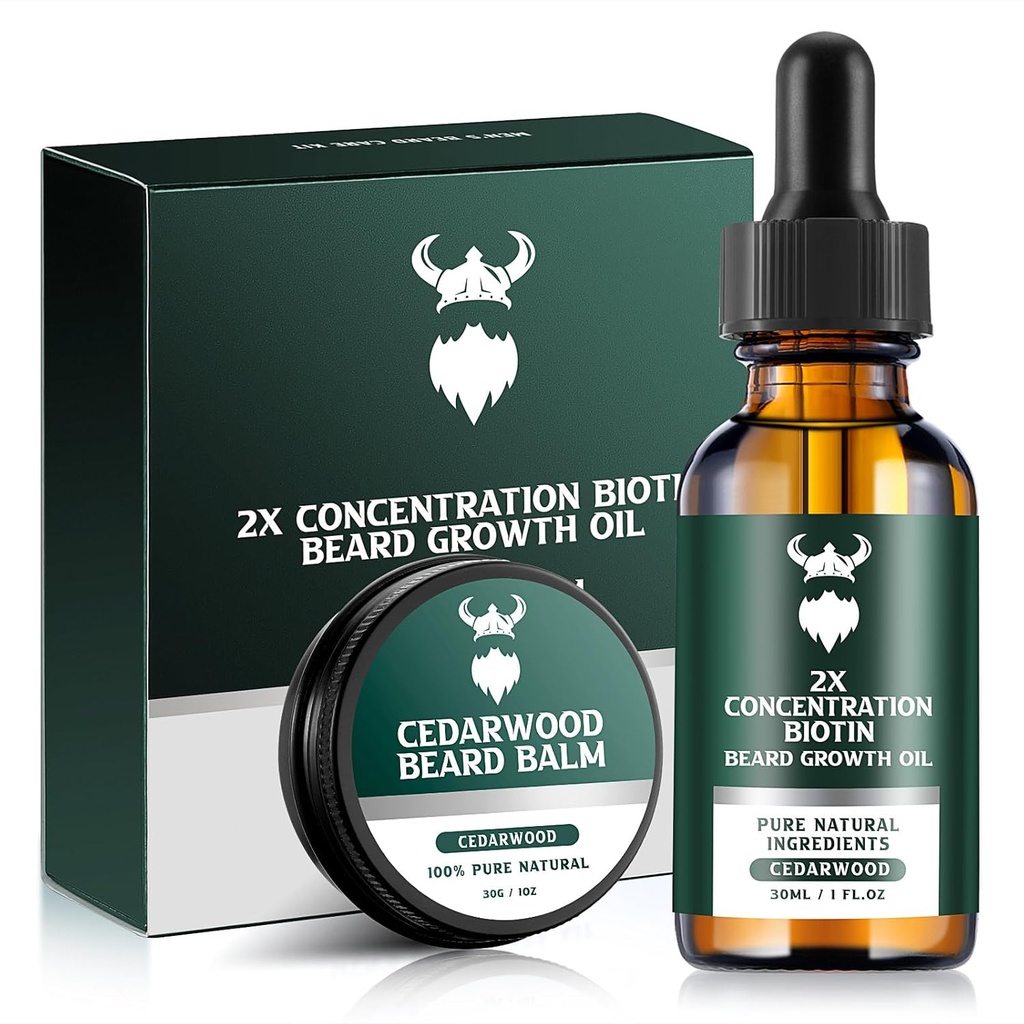 Beard Growth Kit - 2X Koncentrace Biotin pro muže, přírodní Argan, Jojobové oleje a vitaminy (Cedarwood)