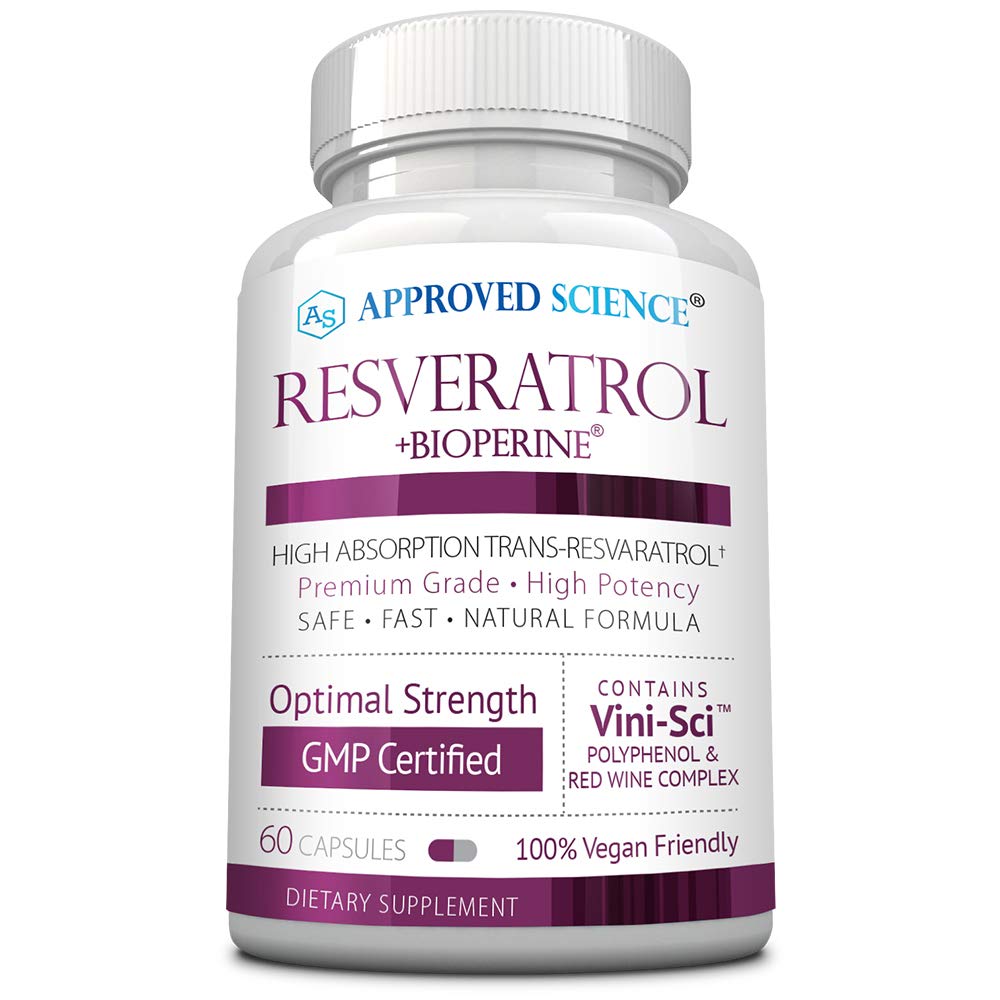 Schválené Science ® Resveratrol - 1000 mg Trans Resveratrol - 250 mg polyfenolu - 98% stupeň čistoty - Obsahuje Bioperin ® - 60 Vegan Friendly Capsules - 1 lahvička