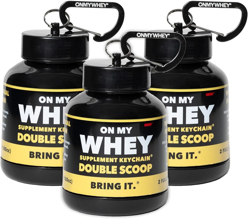 ONMYWHEY Protein Powder Container to Go - Travel Water Bottle Funnel for Mixes, Přenosný Pre Workout Doplněk Kontejnery & Dipenser Funnels, Mini Pretention Supplements Holder Keychain Bottles