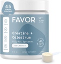 Favor Creatine a Bovine Colostrum Powder - Creatine Monohydrát Cow Colostrum dodatek, High Imunoglobulin IgG, Síla, Muscle Recovery a Gut zdraví pro muže a ženy, 45 Služeb, Neochucené