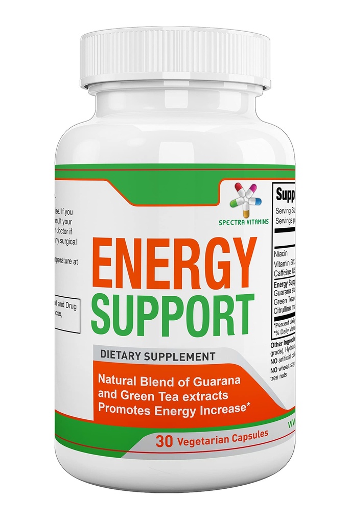 Spectra Vitamíny Natural Energy Support 30 Kapsle - Kapsle Guarana - Vitamin B12 - Guarana a zelené čaje Extrakty - Citrulline Energetické doplňky s Natural Energy Booster