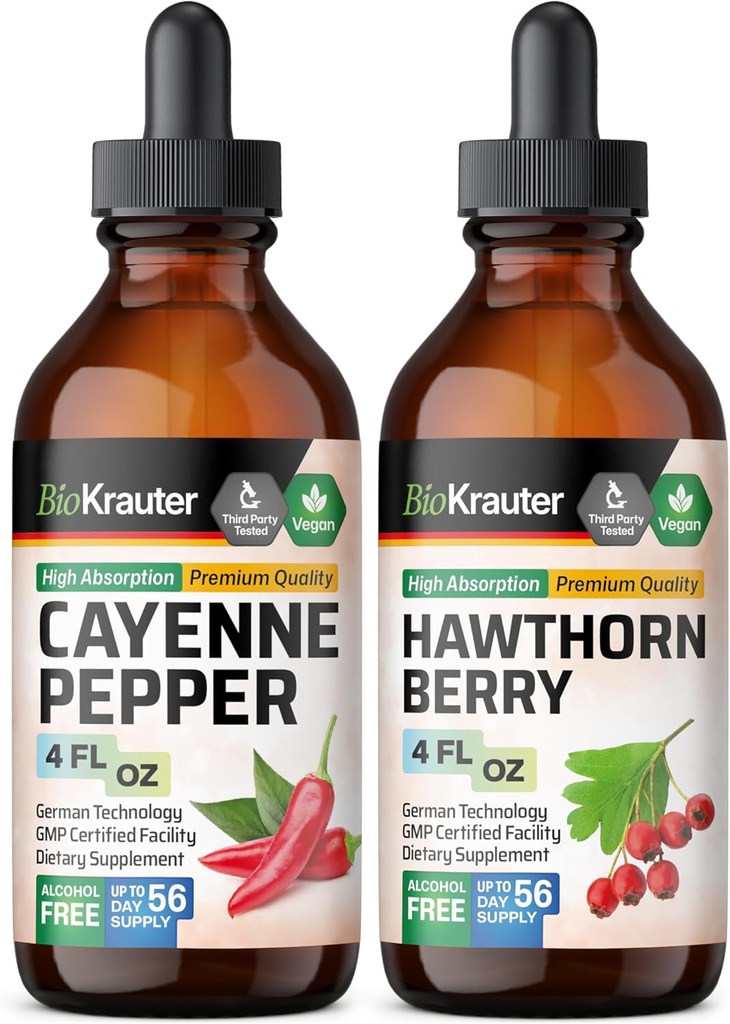 BIO KRAUTER Cayenne tinktura 4 Fl. Oz. & Hawthorn Berry tinktura 4 Fl. Oz.