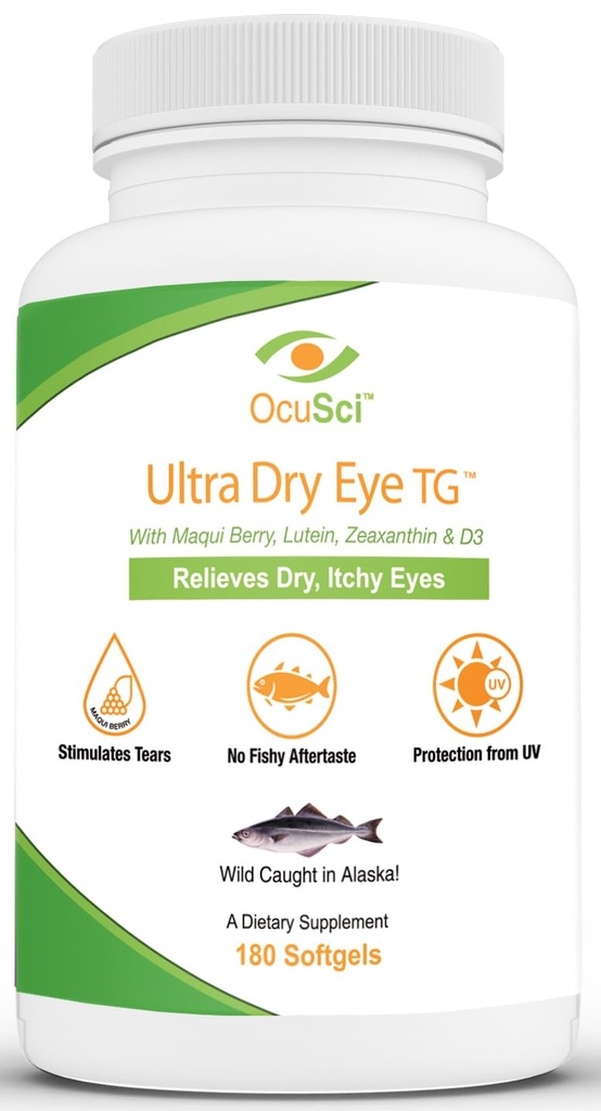 Vyznačené pro pomoc Relieve Such, Itchy Eyes - 1700mg Triglyceride Omega33 + EPA & DHA, Lutein, Zeaxanthin, B12, D3-60 Servings (Ultra Dry Eye, UDETG - 2 měsíce)
