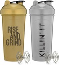 [2 Pack] 28 Ounce Proten Shaker Lahvičky s mixer agitátory s motivační citace 124; Ideální pro míchání protein, Pre- Workout, a Zelených Nápoje 124; BPA zdarma a myčka nádobí Bezpečné 124; Zlato & Silver