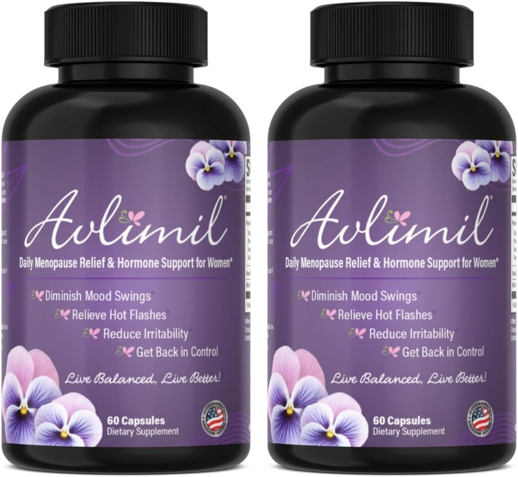 Avlimil ® Hormon Balance & Menopauza 124; Relief from Mood Swings, Hot Flashs, Night Sweats and Irritability - Isoflavones, Black Cohosh, Malina, Valerian, Sage, Red Clover, Lemon Ball - 2 měsíce