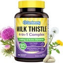 4- in-1 Mléčný thistle komplex pro muže a ženy, Mléčný thistle extrakt s 240mg aktivního silymarin, 80% Std, s Dandelion, Cholin, zinek, jaterní detox & opravy, Non- GMO, jednou denně, 90 Veggie Caps