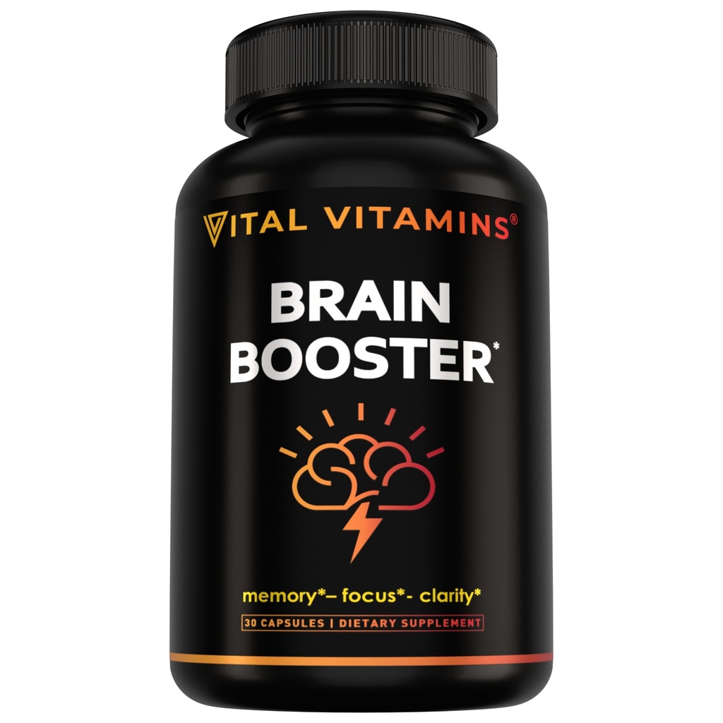 Vitální vitamíny Brain doplňky s Bacopa Monnieri - pro paměť a soustředění - Nootropní mozek Booster - Caffeine- Bezplatná podpora pro dospělé a seniory - Non- GMO, 30- denní dodávky, 30 Kapsle