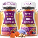Fiber Gummies pro dospělé s Psyllium Husk, 7G (rozpustný + nerozpustný) Denní Prebiotická Vlákna s inulinem, FOS, Guar Gum, Multivitamíny pro denní stravitelné zdraví, Regularity Support, Cukr zdarma, Balení 2