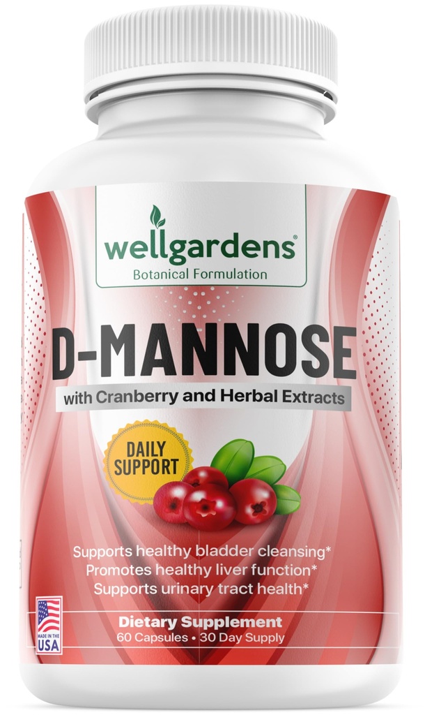 100% čistý D- Mannose s Cranberry Extract - Pomáhá čistit nečistoty, přírodní močový trakt zdraví, játra a močová měchýř podpůrná kapsle, Non- GMO