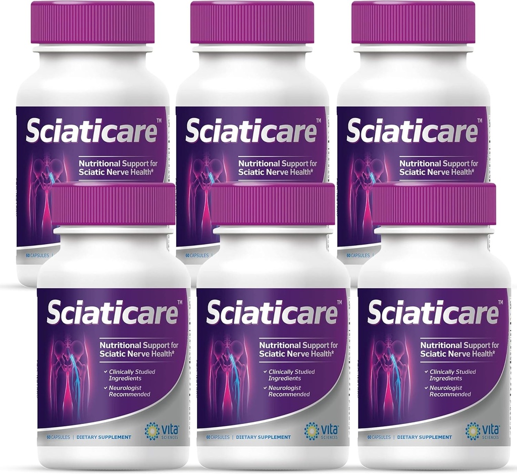 Vita Sciaticare Sciaticare Nerve Soothing Doplněk Vitamíny s přírodní R- ALA Form 40X Síla, NENÍ Syntetický Alfa Lipoic Acid (ALA) - Lower Lumbar Sciatic, Hip, Thigh, Leg, Foot
