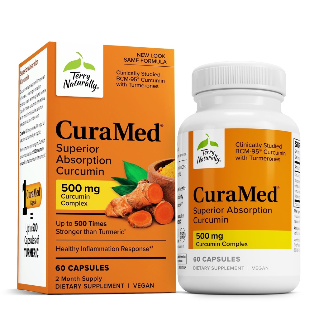 Terry Přirozeně CuraMed 500mg - Antioxidant Supplement for Brain & Imunitary Health Support - dodatek s kurkuminovým a kurkuminovým esenciálním olejem - Herbal Játra Support - 60 Softgels