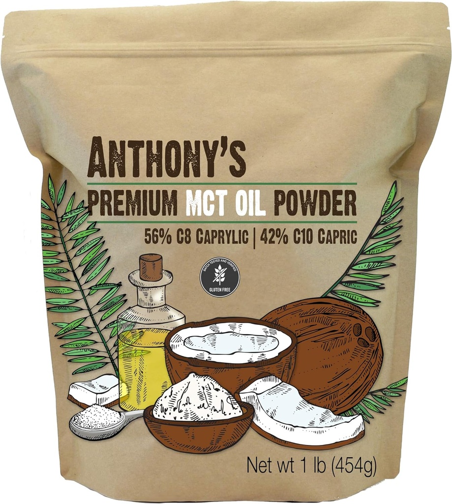 Anthony je Premium MCT Oil Powder 56% C8 Caprile, 42% C10 Capric, 1 LB, gluten zdarma, non GMO, Keto Friendly