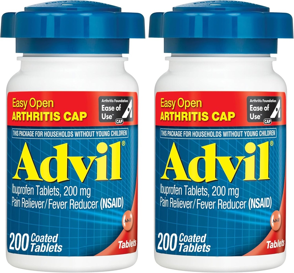 Advil Pain Reliever and Fever Reducer, Pain Relief Medicine with Ibuprofen 200mg for Joint Pain, Muscle Ache and Minor Artritis Pain Relief - 200 Coated Tablet with Easy Open Artritis Cap