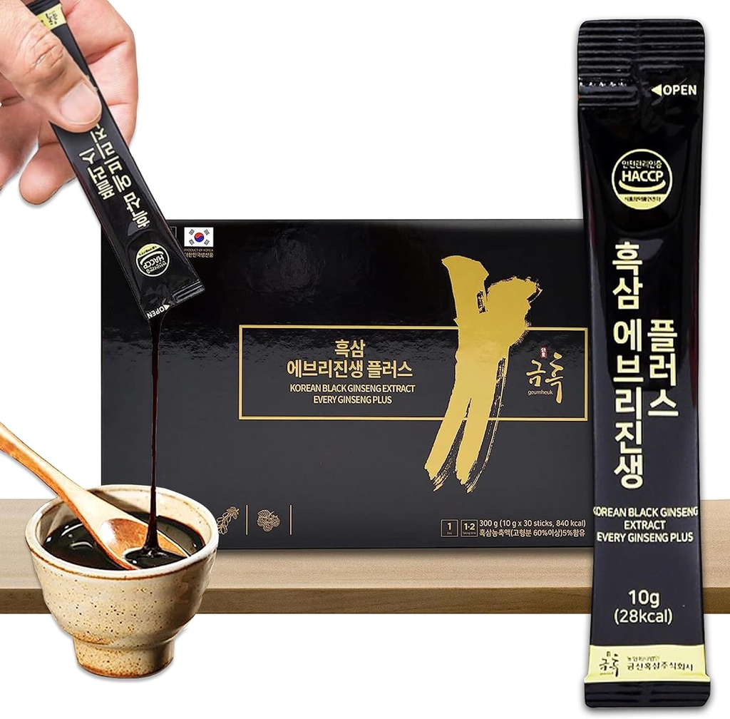 GeumHeuk Korean Black Ginseng Extract Every Ginseng Plus. 10g X 30 Stick Pouches. Imunitní podpora, Energy Booster, Únava zotavení, Duševní výkon. Patentovaná metoda.