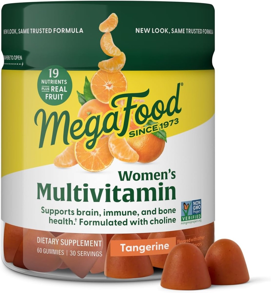 MegaFoods Women 's Multi - Multivitamin pro ženy - Gumové vitamíny - Vitamin C, Vitamin D, Zinek, Vitamin B12 & Choline - Imunitní podpora a zdraví kostí - Vegetarian - Tangerine - 60 Gummies (30 Služeb)