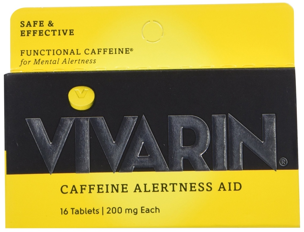 Vivarin, Kofeinové pilulky, 200 mg Kofein v každé tabletě, Bezpečně a účinně vám pomůže zůstat vzhůru, Alerness Aid, Energetický dodatek, 16 Tablety - 3 Pack