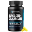 Black Seed Oil s doplňkem DHA pro zdraví a rozpoznávání mozku - Cold Pressed Black Cumin Seed Oil a DHA Omega 3-60 Liquid Capsules, Neochucené, Vegan, Non- GMO, a gluten- zdarma - 1 měsíc