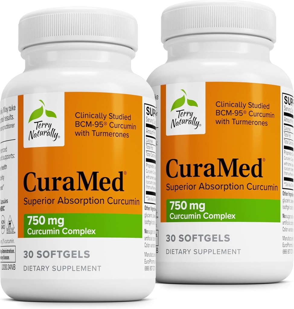 Terry Přirozeně CuraMed 750mg - Antioxidant Supplement for Brain & Heart Health - Dodatek s high- potency Curcumin Complex - Ledviny, játra a imunitní podpora zdraví - 30 Softgels (balení po 2)