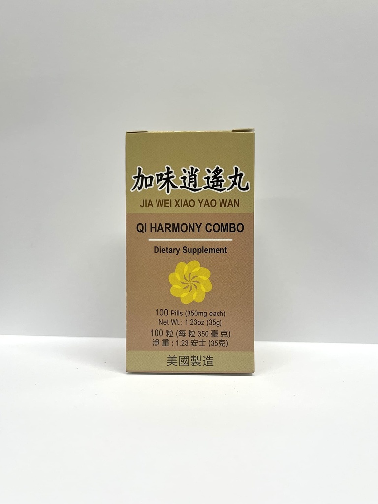 Qi Harmony Combo - Jia Wei Xiao Yao Wan Herbal dodatek pomáhá pro podrážděnost, Únava, Abnormální pocení 350mg 100 pilulky vyrobené v USA