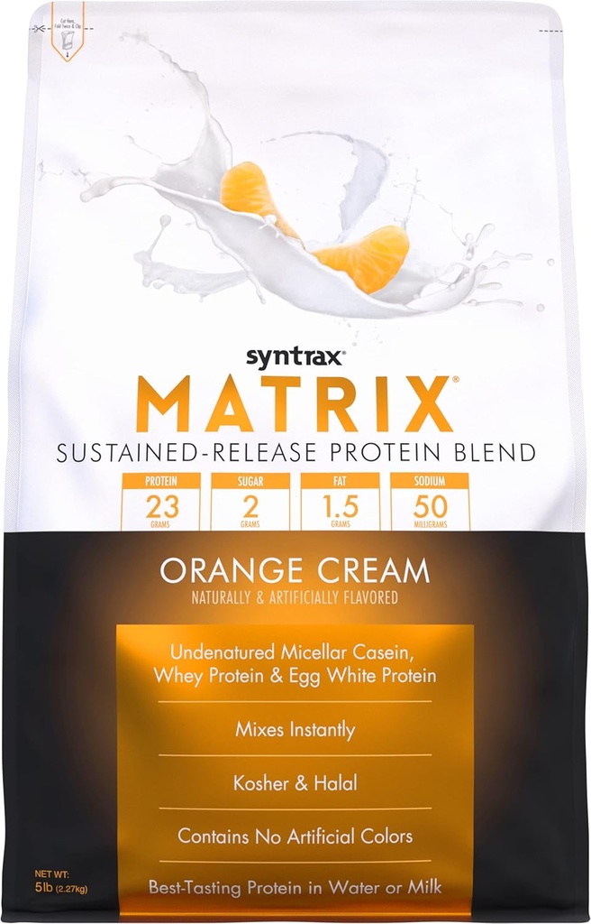 Syntrax Nutrition Matrix - Sustainatural-Release Protein Blend, Orange Cream, 5 liber.