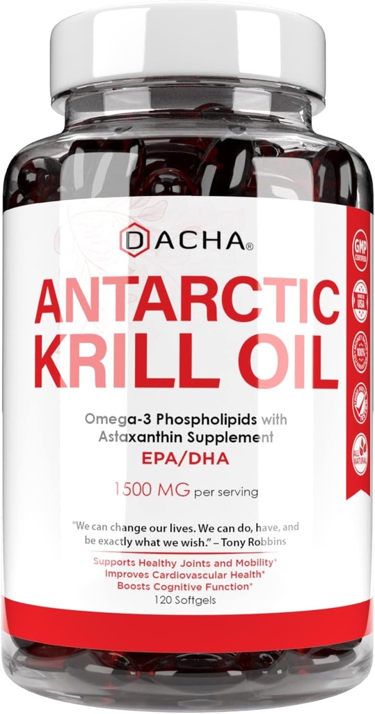 Premium Antarktický krilový olej doplněk Softgels- 1500 mg s přírodní Omega-3, Astaxanthin a fosfolipidy 120 měkké gely, 180mg EPA & 120mg DHA pro imunitní, Memory Support, Heart Health Non- GMO
