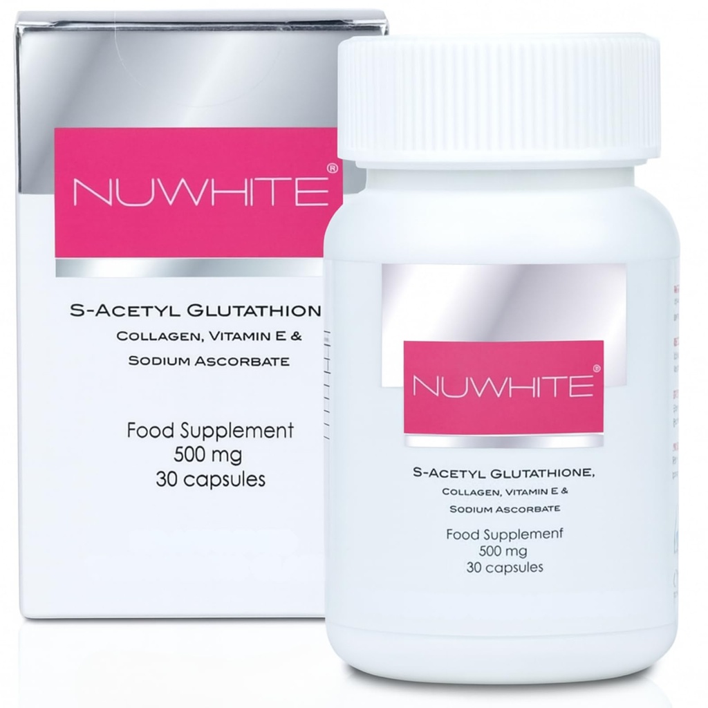 Nu White S- Acetyl Glutathione Nový vylepšený vzorec Bělení kůže 30 Kapsle