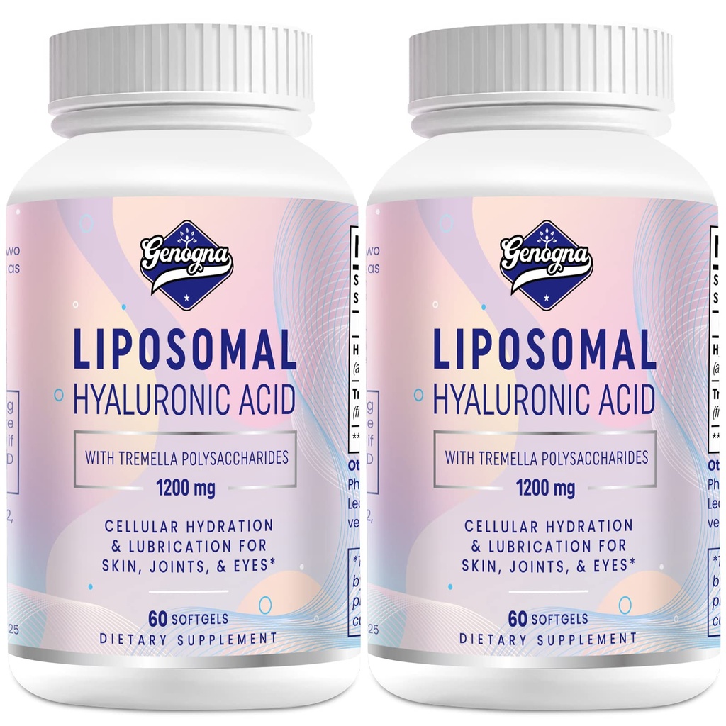 Lipozomální hyaluronová kyselina Doplňky 1000mg- High Bioavailable Dieral Hyaluronic acid Capsules- with 200 mg Tremella Polysaccharides for Double Strength Skin Hydration, Joint Lubrication, 2 Pack