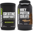 NutraBio Creatine Monohydrát, Neochucené, 500g a syrovátkové bílkoviny izolát, holandská čokoláda, dodatek Bundle - Svalová energie, Lean růst svalů, zotavení, a síla