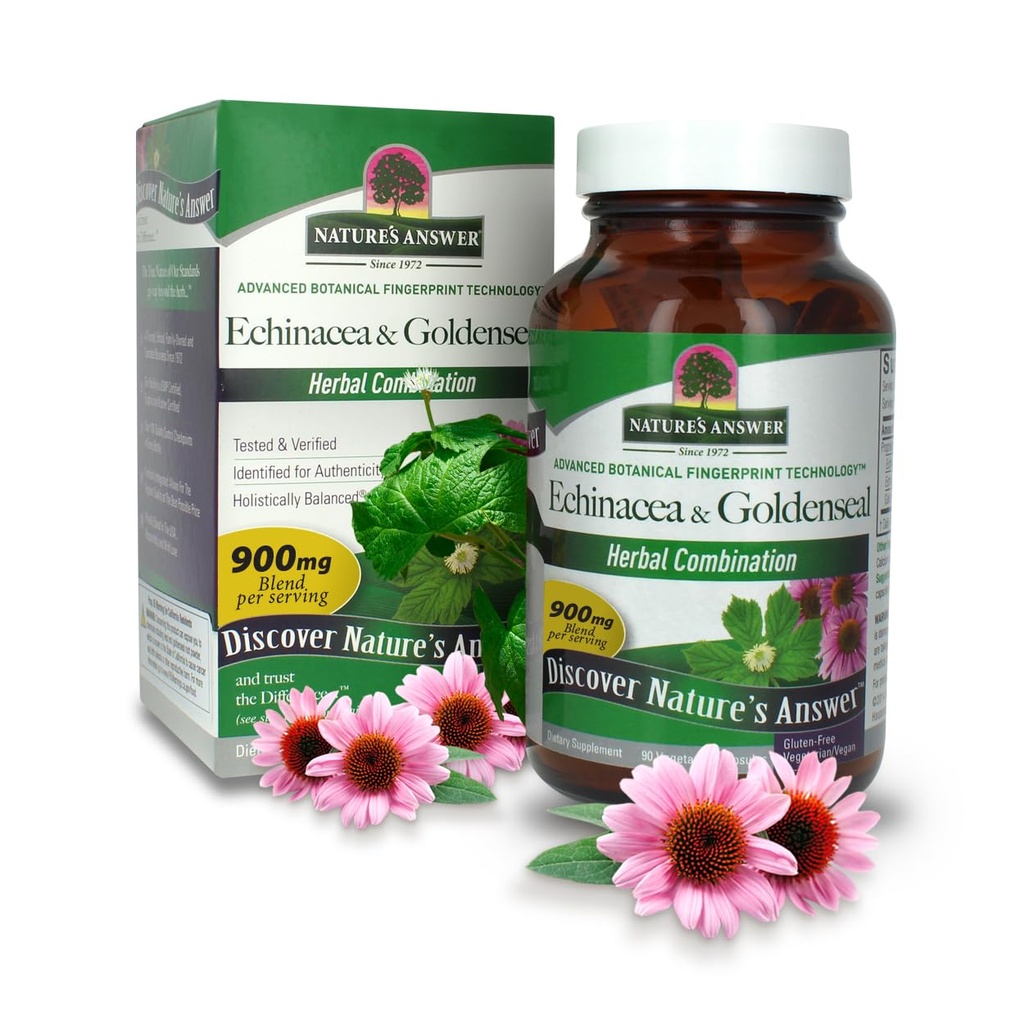 Odpověď přírody Echinacea & Goldenseal 124; Dietní dodatek 124; Podporuje zdravý imunitní systém 124; Non-GMO & Kosher Certified OF 124; Vegetariánské / Veganské kapsle 90ct