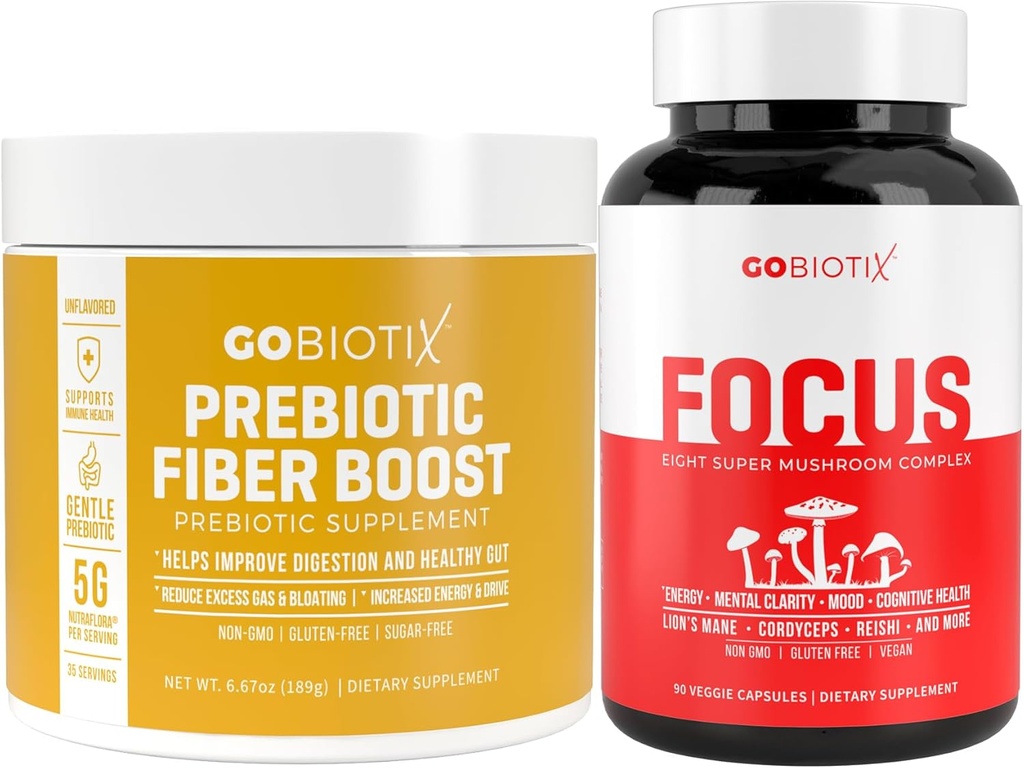 GOBIOTIX Brain & Gut Wellness Bundle: Focus Houba Complex 90 Kapsle + Příplatek Vlákna 35 Služeb