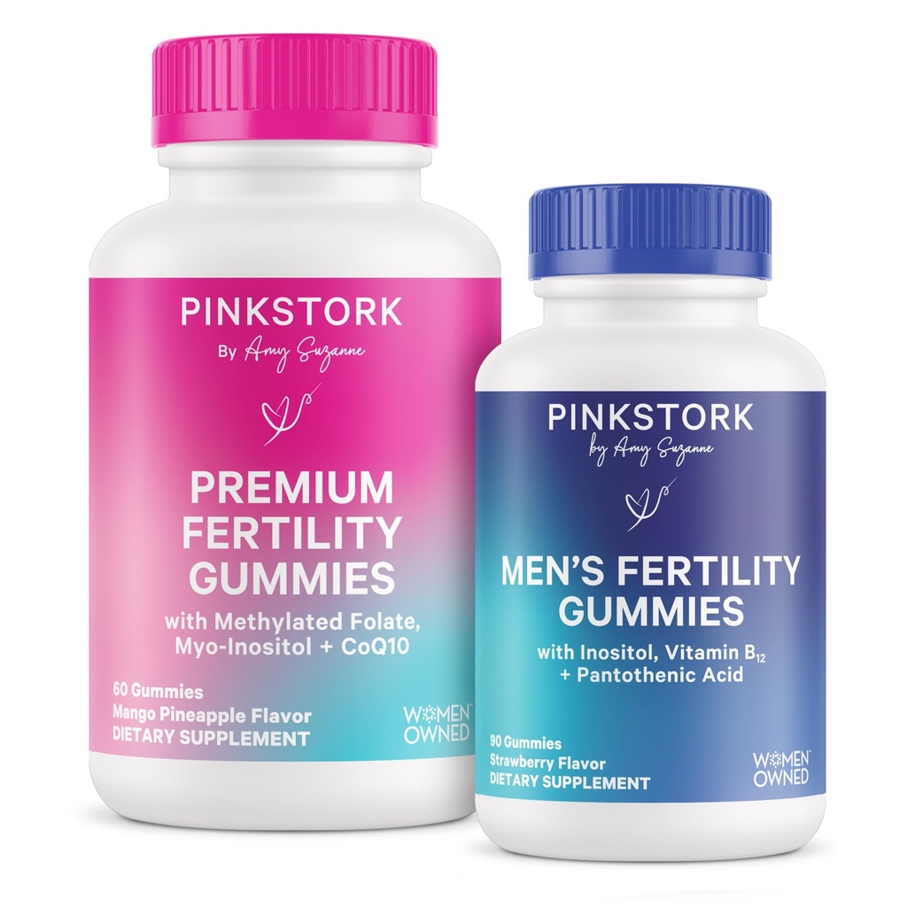 Pink Stork plodnost Gummies pro ženy a muže - Prenatální koncepční podpora - Inositol, COq10, Folát - Hormonální rovnováha