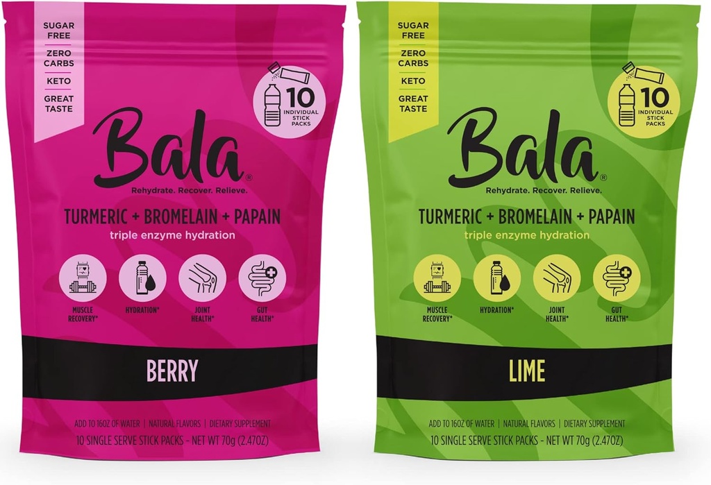 BALA Turmeric Enzyme Powder Packets, Cukr Hydratační Mix pro Gut zdraví, Imunitní podpora, Přírodní aroma, 10 Pack